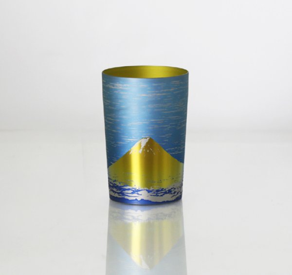 画像1: 純チタン製二重タンブラー　富士山シリーズ　金富士　 (1)
