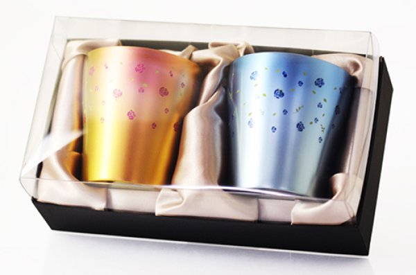 画像1: 二重タンブラー　華チタン　薔薇　ブルー ・ピンク set (1)