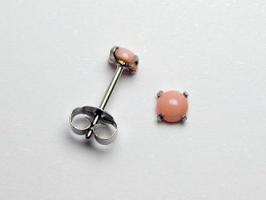 画像1: チタンピアス　天然石カボソン　ピンクサンゴ