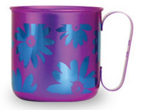 画像1: 純チタンデザインマグカップ　フラワー（パープル） (1)