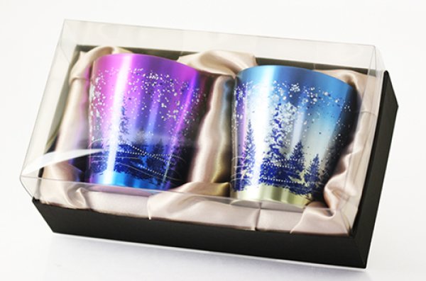 画像1: 二重タンブラー　華チタン　雪花　マゼンタ・ブルー set (1)