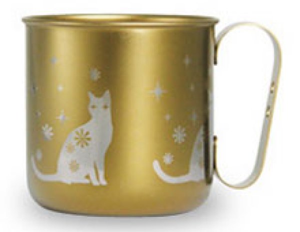 画像1: 純チタンデザインマグカップ　ネコ（チタンゴールド） (1)